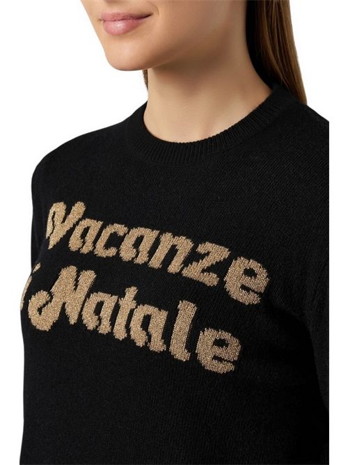 Maglione donna New Queen Vacanze di Natale nero e oro MC2 Saint Barth | NEW QUEEN - VACANZE LOGO00OR